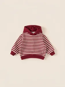 Kids long sleeve hooded sweatshirt featuring classic red and white horizontal stripes