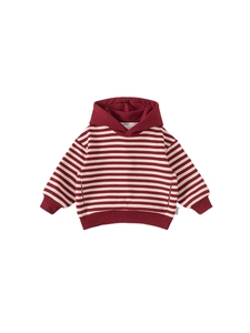 Cozy red and white striped fleece-lined kids hoodie with ribbed cuffs and hem