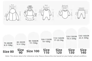 Size chart for girls cotton floral set with height and weight guide for sizes 80 to 140