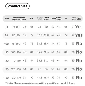 Detailed size chart for boys Chinese style 3-piece set including vest shirt and pants