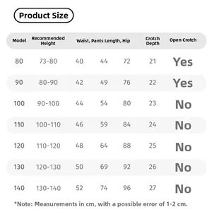 Guide des tailles pour pantalon rayé enfant incluant taille, longueur et hanches