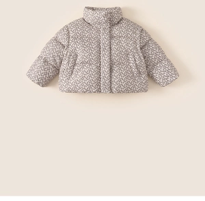 Close-up of floral print cotton padded winter jacket for girls with high windproof collar