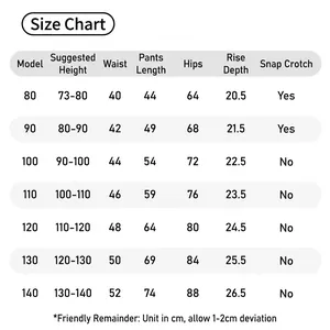 Detailed size chart for children plaid trousers showing height and waist measurements
