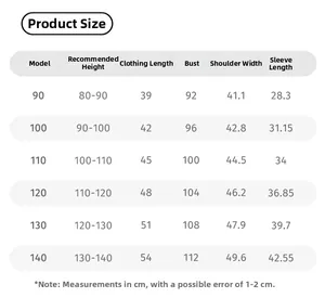 Detailed size chart for floral padded coat showing height and measurements for girls