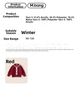 Detailed material composition and size chart for red winter knit sweater for girls