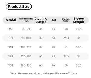 Size chart for girls red knitted sweater showing length, chest, and sleeve measurements