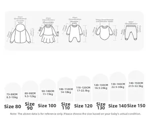 Detailed size guide for girls red knit sweater showing measurements from size 80 to 150