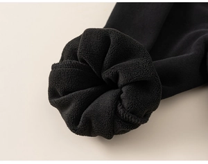 Close-up of thick black fleece lining on children's winter clothes for warmth
