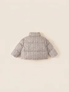 Floral quilted winter jacket for girls with windproof collar and warm padded lining
