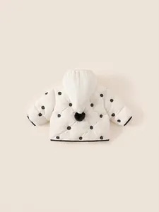 Polka dot hooded winter coat for girls with black pompom and warm padded insulation