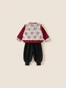 Traditional Chinese style 3-piece boys' winter set with lion embroidery vest and pants