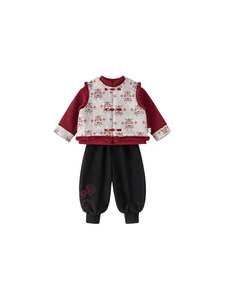 Traditional Chinese New Year 3-piece set with lion embroidery and fleece lining for boys