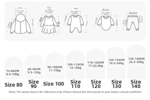 Detailed size chart for girls hoodie and flared pants set covering 80 to 140 sizes