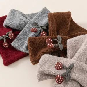 Thick knit children scarf set in four colors with cute cherry and bow decorations