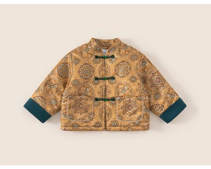 Detail of traditional Chinese New Year coat with horse patterns and frog buttons