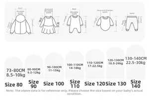 Detaillierte Größentabelle für Kinder Langarm-T-Shirt mit Größen und Gewichtsangaben