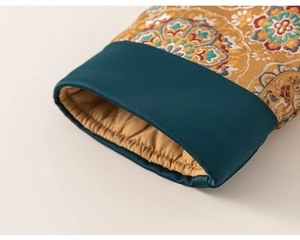 Detail of traditional Chinese brocade sleeve with quilted lining for winter warmth
