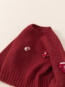 Pull en tricot rouge avec écussons de Noël festifs pour filles en laine chaude