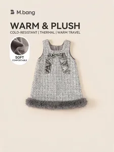 Girls Sequin Princess Dress With Bowknot Faux Fur Trim Fleece Lined Holiday Sleeveless Party Dress And Turtleneck Top Set