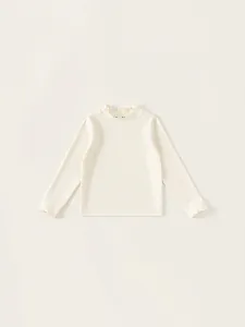 Girls Cotton Ruffle Edge Long Sleeve Base Shirt Ribbed Knit Solid Color Sweet Mock Neck Undershirt For Children Toddler Tops
