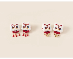 Détails de pinces à cheveux lion en peluche avec pompons rouges et cloches dorées