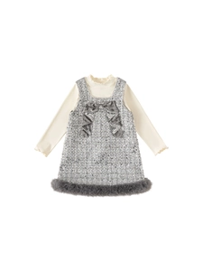 Mädchen Set mit Strickoberteil und Paillettenkleid mit Kunstpelzbesatz
