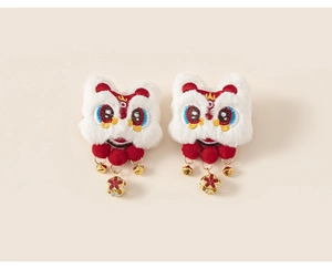 Détails des pinces à cheveux danse du lion du Nouvel An chinois avec peluche et cloches