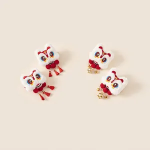 Barrettes à Cheveux en Peluche Danse du Lion Chinois Avec Glands Cloches Accessoire Cheveux Nouvel An pour Filles Enfants Fait Main Ethnique