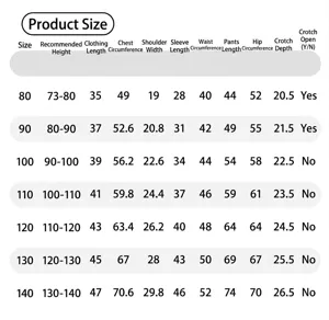 Detailed size chart for girls' winter padded vest showing height and clothing dimensions