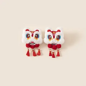 Barrettes à cheveux lion rouge du Nouvel An avec glands pour tenues chinoises de filles