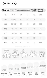 Detailed size chart for girls' winter fleece dress including height and weight data