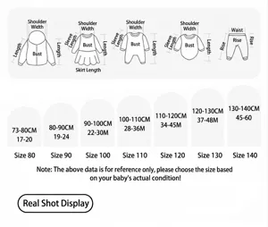 Detailed size chart for girls' New Year outfit including height and weight measurements