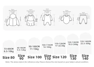 Detailed size chart for winter warm children shirts and dresses for sizes 80 to 140