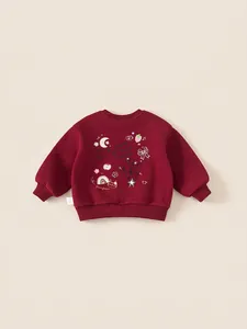 Sweat bordeaux pour enfants avec broderie arc-en-ciel mignonne et finitions côtelées