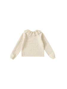 Winter thick warm knit top for girls featuring sweet ruffle collar and flecked cream fabric