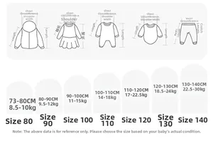 Detailed size guide for children's denim pants with measurements for heights 80cm to 140cm