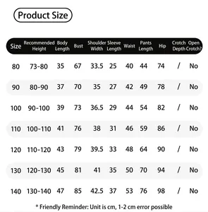 Detaillierte Größentabelle für Mädchen-Pullover und gestreifte Hose mit Maßen