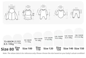 Size chart for girls floral cheongsam dress with measurements for heights 73cm to 150cm