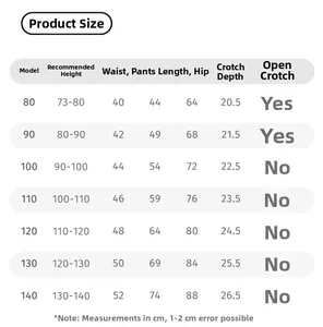 Guide des tailles de pantalon léopard en jean pour filles de 80 à 140 cm de hauteur