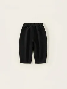 Pantaloni sportivi neri per bambini con vita elastica e tasca posteriore casual