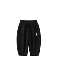 Pantaloni joggers neri per bambini con vita elastica e dettaglio cucitura verticale