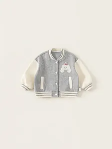 Veste Varsity Enfants Couleurs Contrastées Rayé Tricoté Bomber Blouson Avec Chiot Broderie Dessin Animé Vêtements Extérieur Printemps Automne