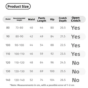Detailed size chart for boys fashion denim joggers showing measurements in centimeters