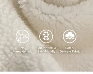 Detailed close-up of thick white sherpa fleece lining, soft and formaldehyde-free fabric