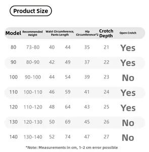 Size chart for boys joggers including height, waist, and length measurements in cm