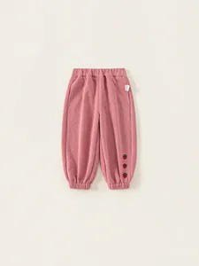 Mädchen Süße Rosa Jogginghose Erdbeer Stickerei Elastische Taille Gekrempelter Saum Baumwollmischung Lässig Frühling Herbst Kinder Hose