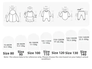 Detailed size chart for children's knit cardigan and flower jeans set from 80 to 140 cm