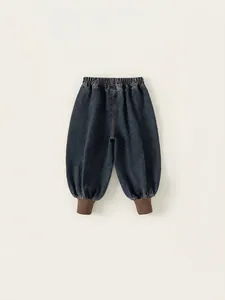 Toddler boys deep blue denim jogger pants with elastic waist and ribbed cuffs