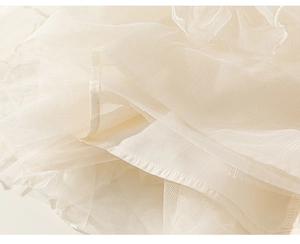 Detailed close-up of multi-layer mesh tulle fabric with subtle shimmer for girls' dresses