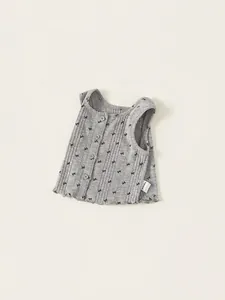 Gilet gris sans manches en coton côtelé pour filles avec imprimés nœuds et ourlet